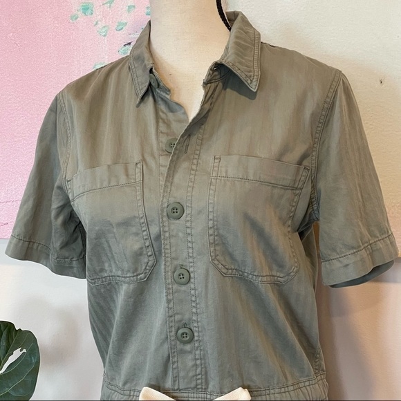 Lucky Brand womens utility Drawstring Dress workwear Sage Green Fray Sz XS NWT. - Picture 4 of 11